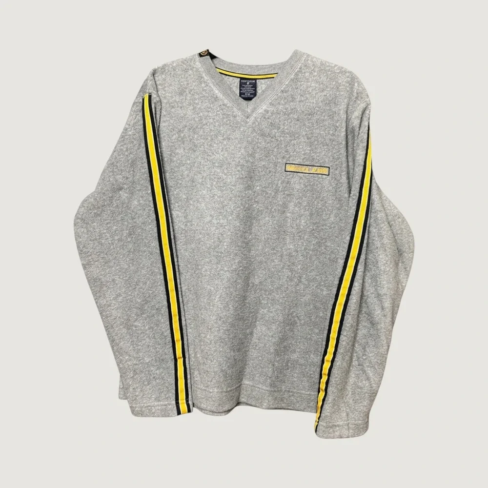Vtg‎ Racing Striped Nautica Jeans Mens V-Neck Fleece Sweater Medium Retro Grunge